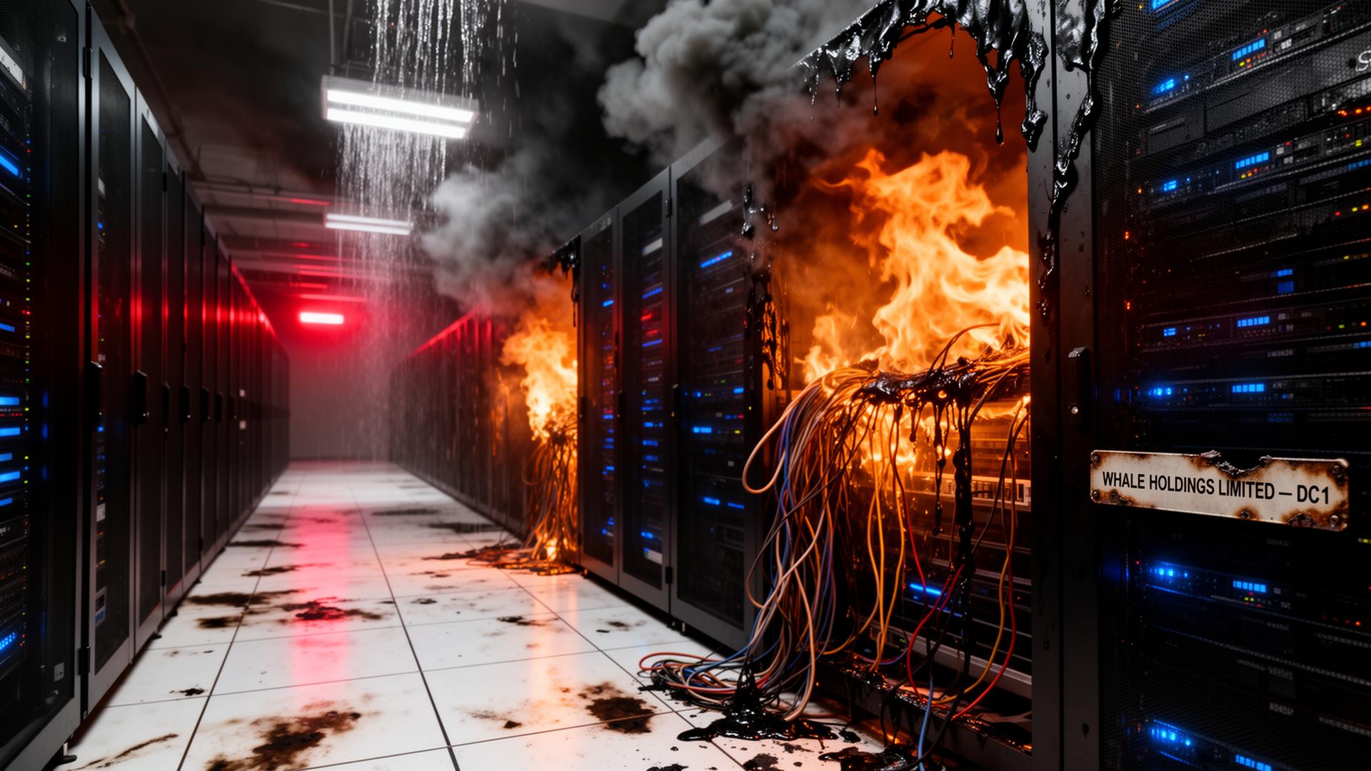 Inside Whale Holdings Limited's DC1 data centre during the incident — automated suppression systems contained the blaze within minutes.